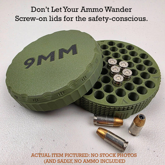 9mm Ammo Box Storage Case Holds 55 Rounds with Screw On Lid